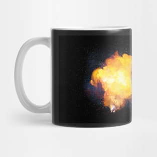 Realistic bright fiery bomb explosion with sparks and smoke Mug